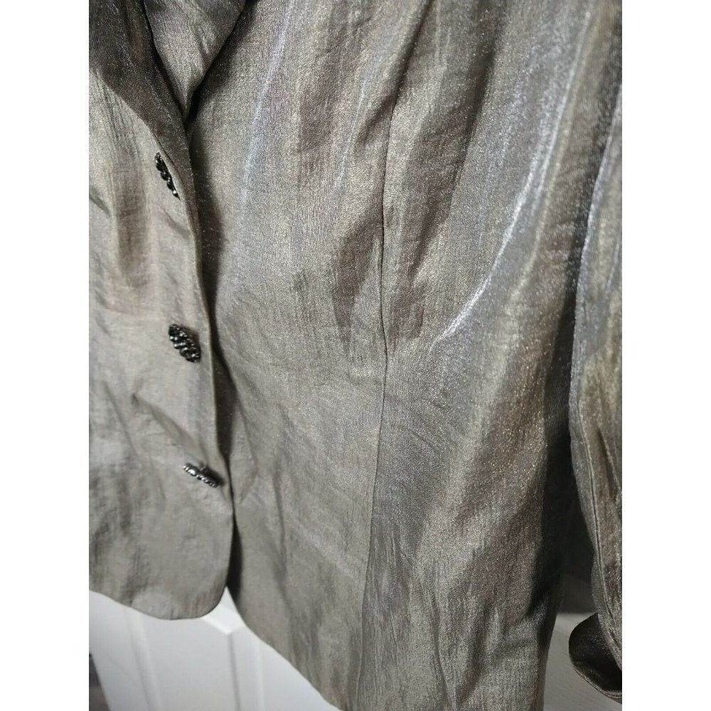 Adrianna Panel Evening Essentials Metallic Taupe Runched Collar Timeless Jacket. - Picture 12 of 14